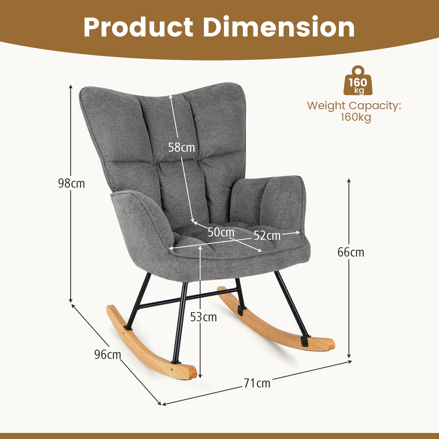 Linen Nursery Rocking Chair Modern Rocking Accent Chair with High Backrest-Grey