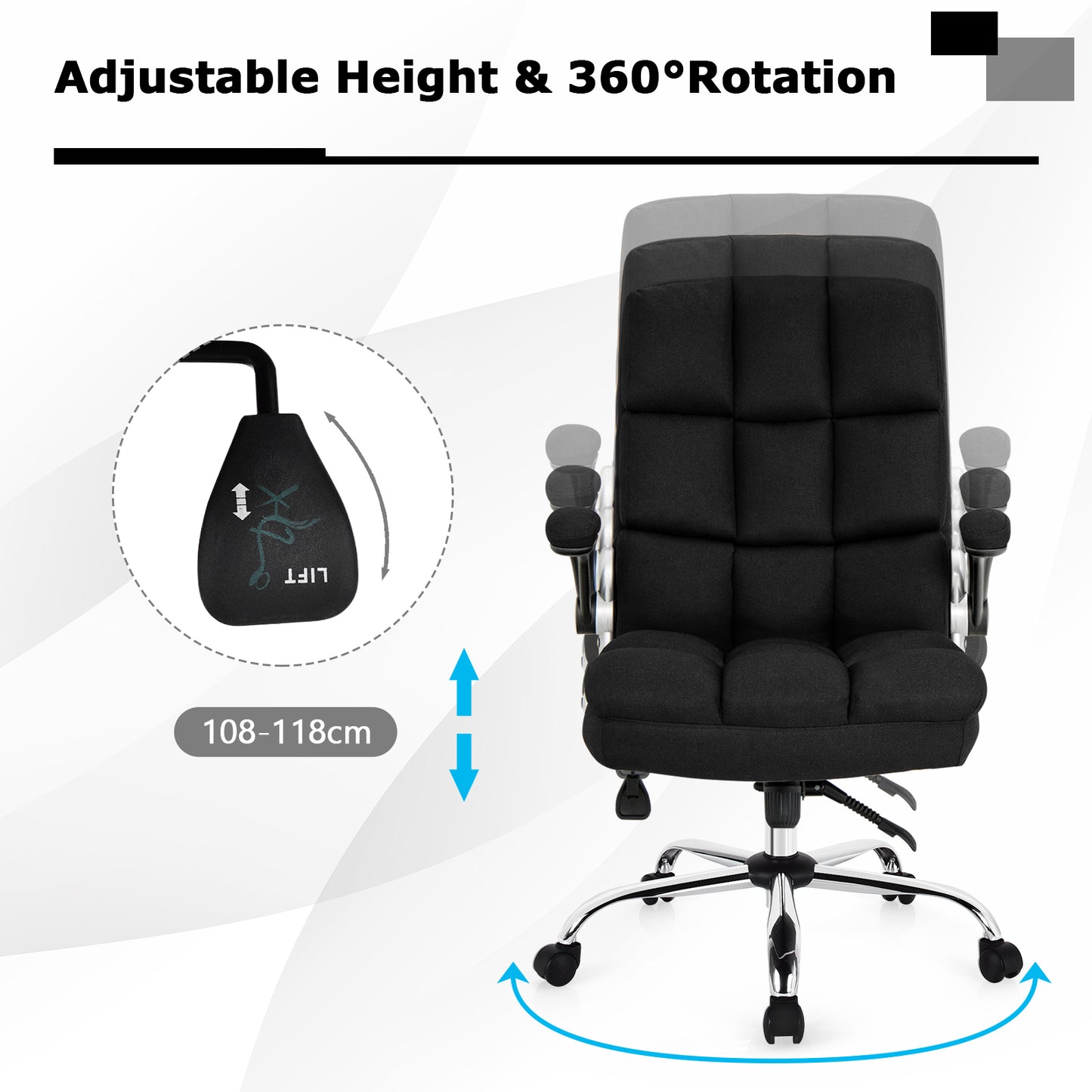 Linen Upholstered Executive Chair with Ergonomic High Back-Black
