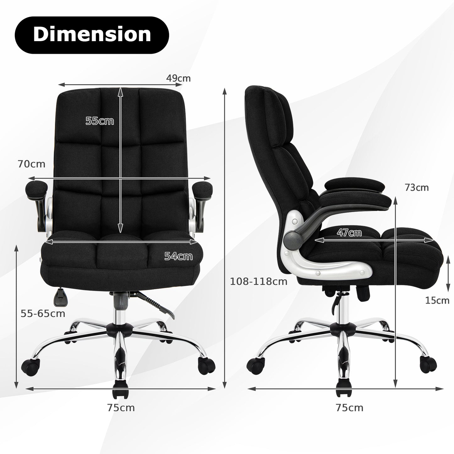 Linen Upholstered Executive Chair with Ergonomic High Back-Black