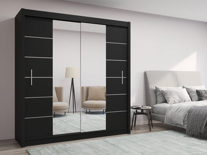 Elegant 2  Door Sliding Mirror Wardrobe Artisan Oak, Black, White, Grey, 203cm