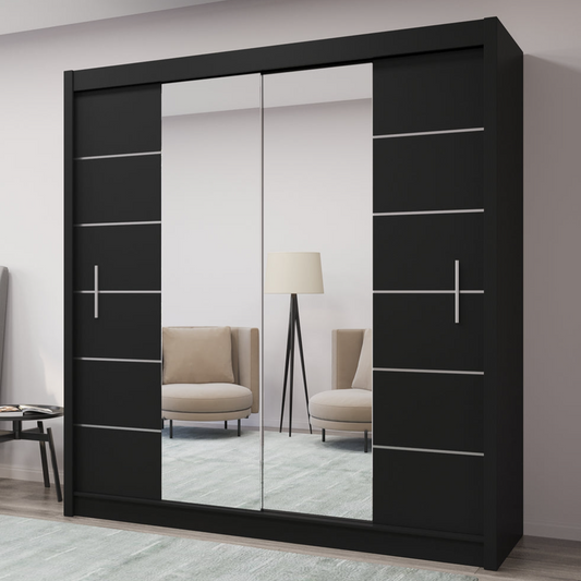 Elegant 2  Door Sliding Mirror Wardrobe Artisan Oak, Black, White, Grey, 203cm