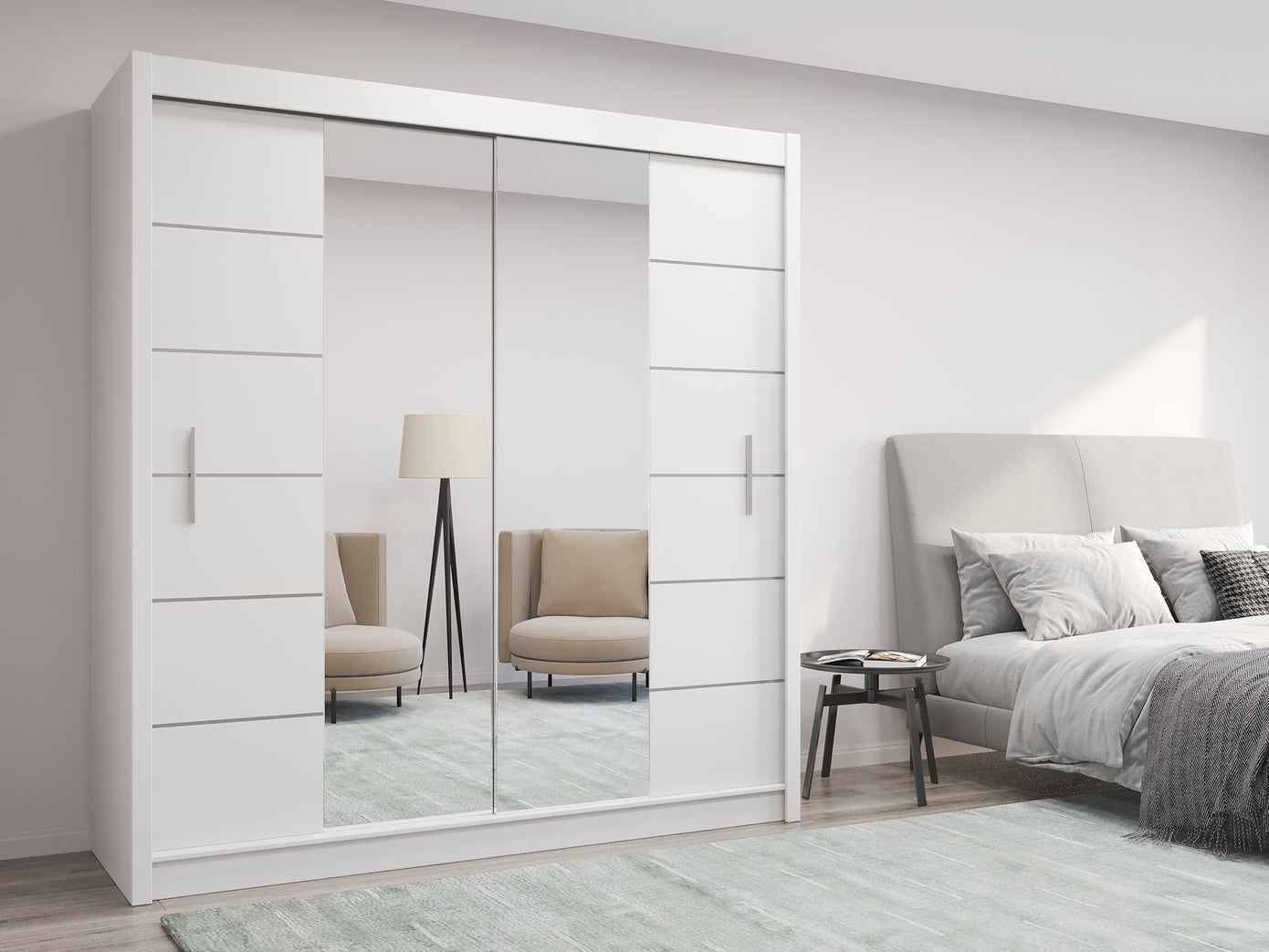 Elegant 2  Door Sliding Mirror Wardrobe Artisan Oak, Black, White, Grey, 203cm