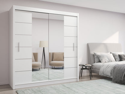 Elegant 2  Door Sliding Mirror Wardrobe Artisan Oak, Black, White, Grey, 203cm