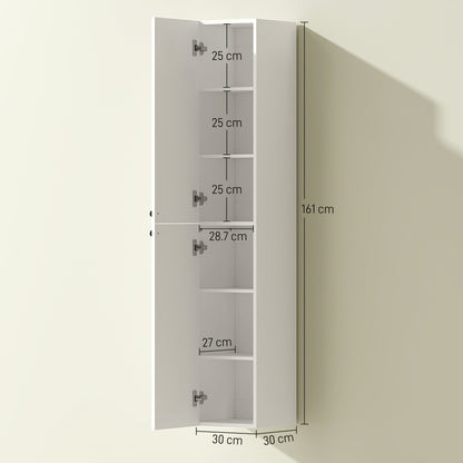 HOMCOM Wall Mounted Tall Bathroom Storage Cabinet with Soft-Close Hinges, Slim Bathroom Cabinet with 2 Doors, White