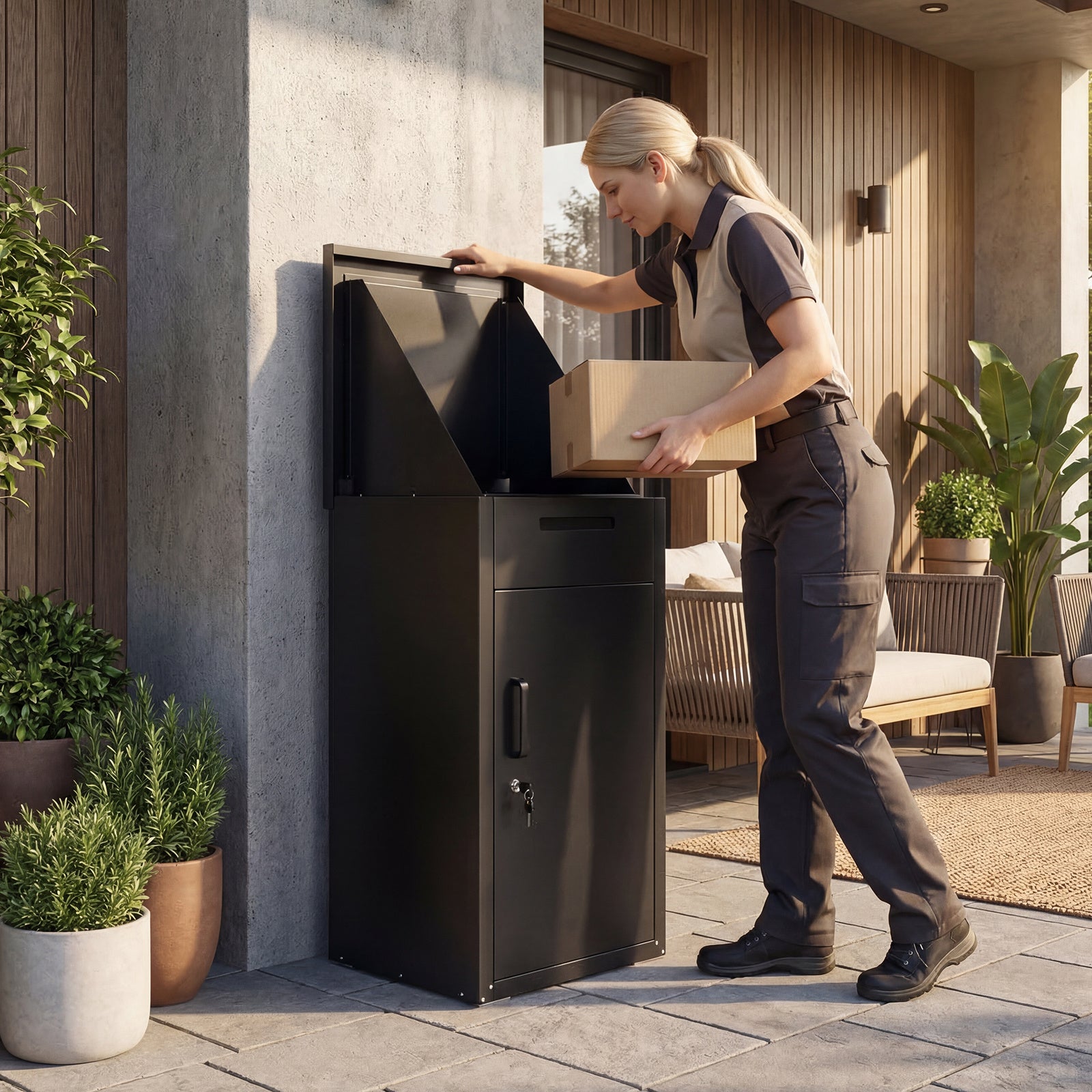 Lockable Delivery Box for Outside with Coded Lock & Anti-Theft Board-Black