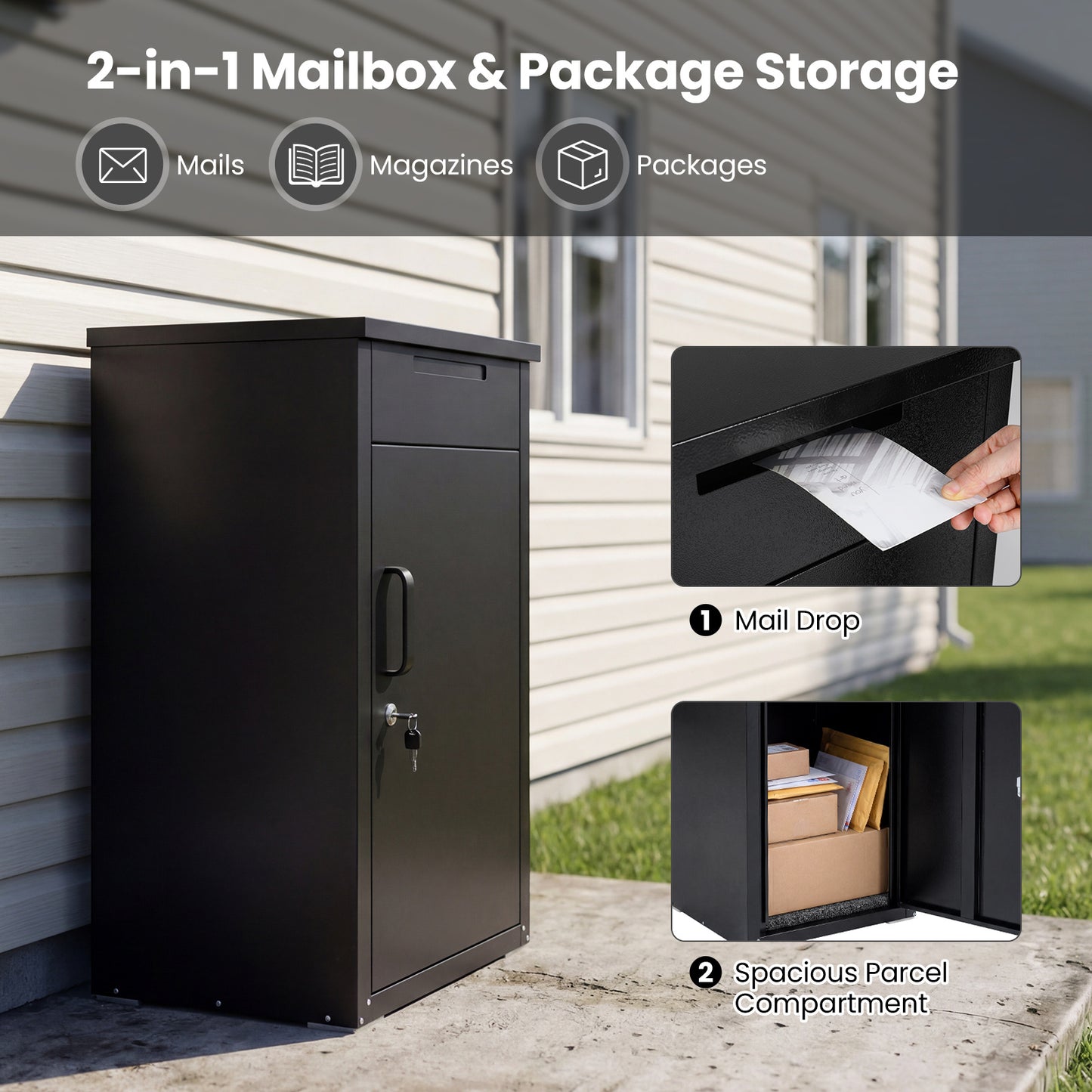 Lockable Delivery Box for Outside with Coded Lock & Anti-Theft Board-Black
