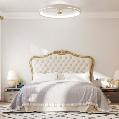 Low Profile Flush Mount Fan with Light for Bedroom-White