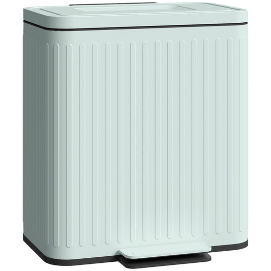 HOMCOM 40L Dual Compartment Rubbish Bin, with Soft-Close Lid - Green