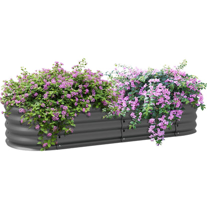 Outsunny Galvanised Raised Garden Bed, Metal Planter Box with Safety Edging, for Flowers, Herbs, Succulents, Dark Grey