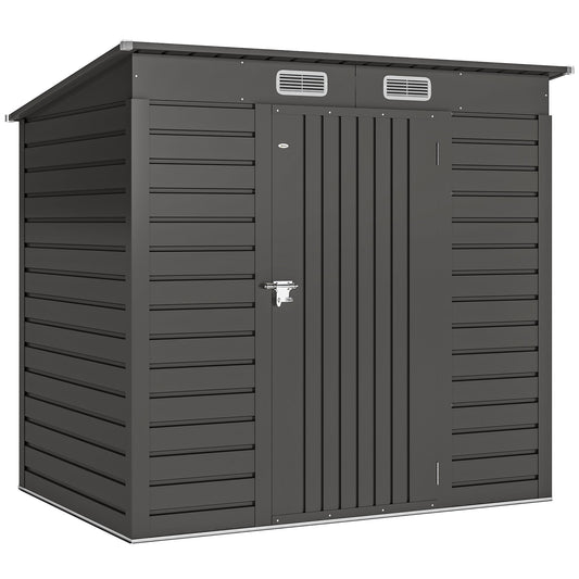 Outsunny 4 x 6ft Galvanised Metal Garden Shed, with Locking Door - Grey