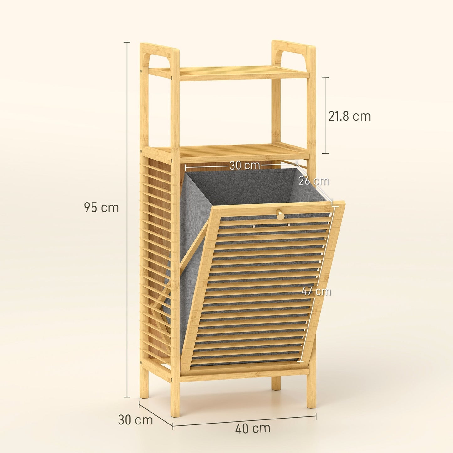HOMCOM Bamboo Laundry Cabinet with Slatted Door, Bathroom Cabinet with Tilt-Out Hamper and Removable Liner Bag, 40 x 30D x 95 cm, Natural Wood Finish