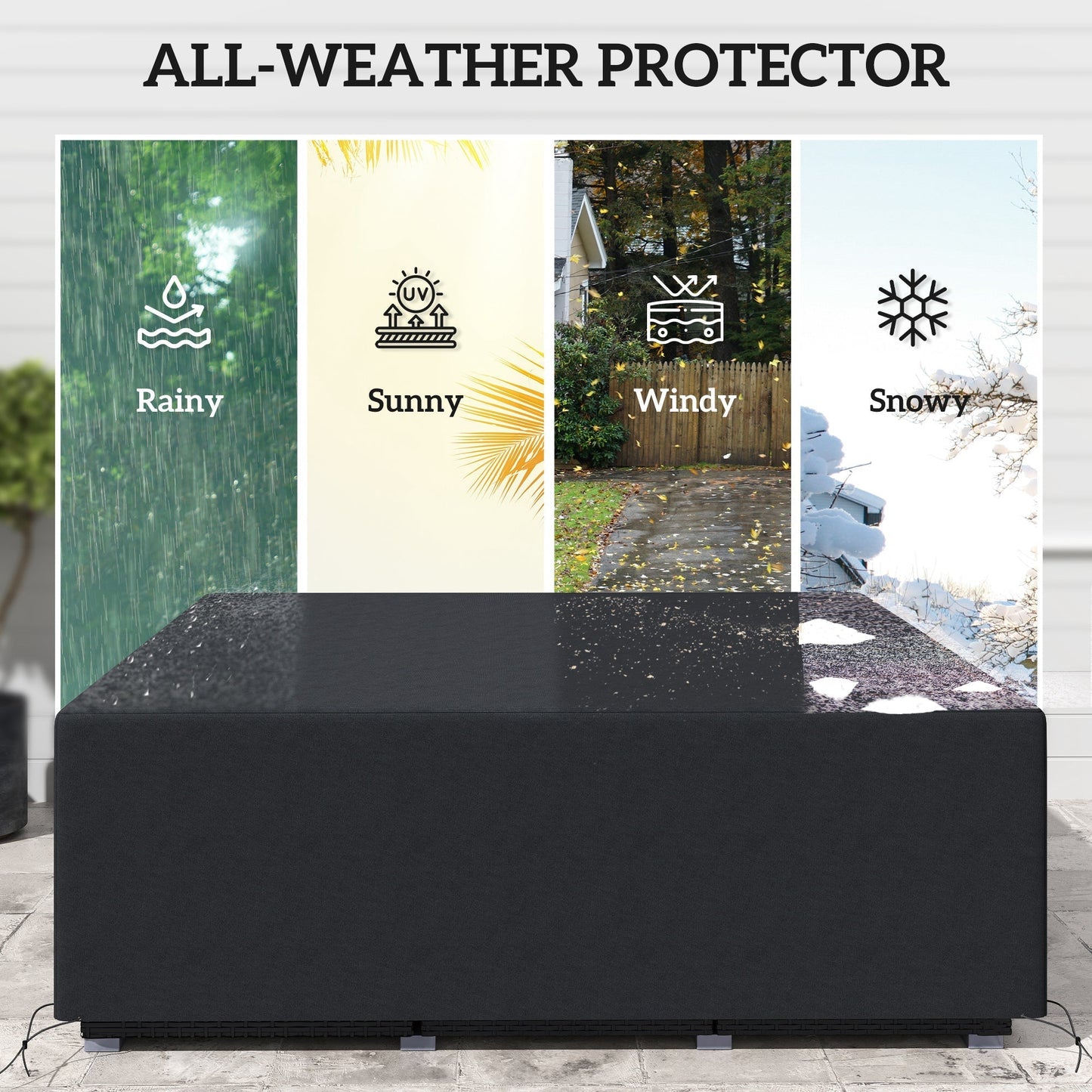 Outsunny 600D Oxford Outdoor Garden Furniture Sofa Set Cover, Waterproof Anti-UV Rattan Sun Lounger Protection Protector Cover, 225L x 210W x 70Hcm, Black
