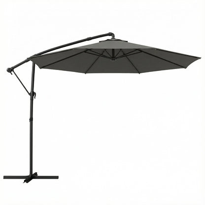 Outsunny 3 m Garden Cantilever Parasol with Cover, Round Overhanging Umbrella with 360Â° Rotation, Tilt, Grey