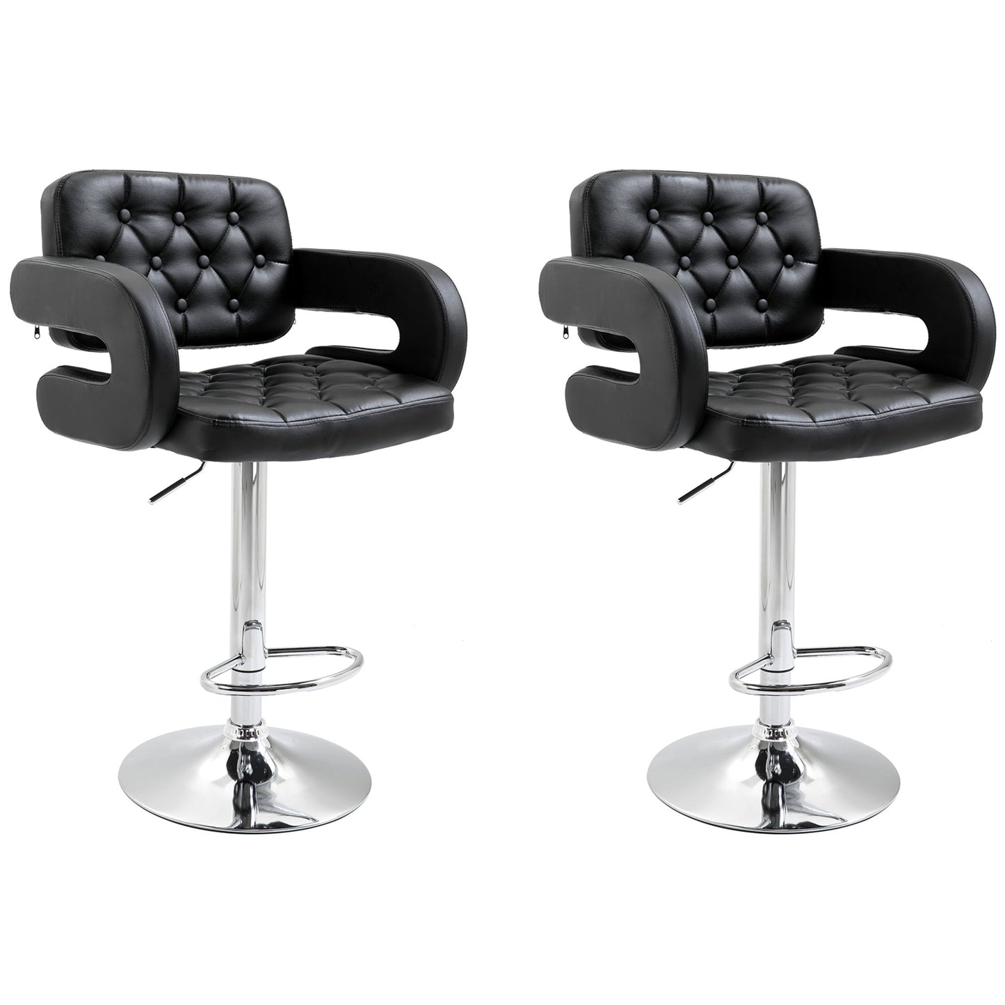 Set of 2 PU Leather Upholstered Swivel Bar Stool, Height Adjustable Barstool with Back, Armrest, Footrest for Kitchen