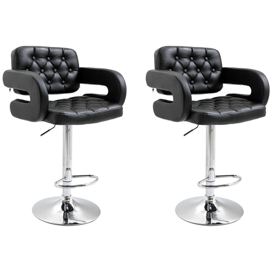 Set of 2 PU Leather Upholstered Swivel Bar Stool, Height Adjustable Barstool with Back, Armrest, Footrest for Kitchen