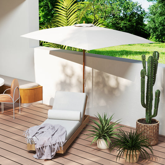 Outsunny 2 x 3m Wooden Garden Parasol Umbrella Outdoor Sun Shade Canopy, Cream White