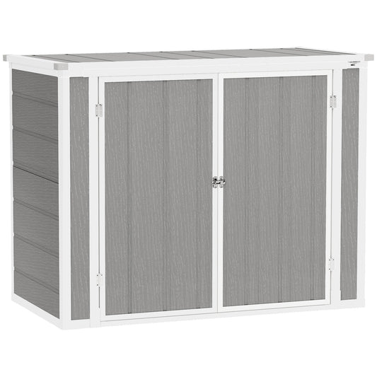 Outsunny 4.7 x 2.5FT Garden Shed, Double Bin Storage Shed with Lockable Doors, Outdoor Small Shed with Openable Lid for 2 Trash Cans, Garden Tools, Grey
