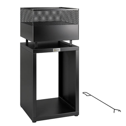 Outsunny Outdoor Fire Pit with Wood Storage Wood Burning Firepit with Mesh Sides 87 cm Black