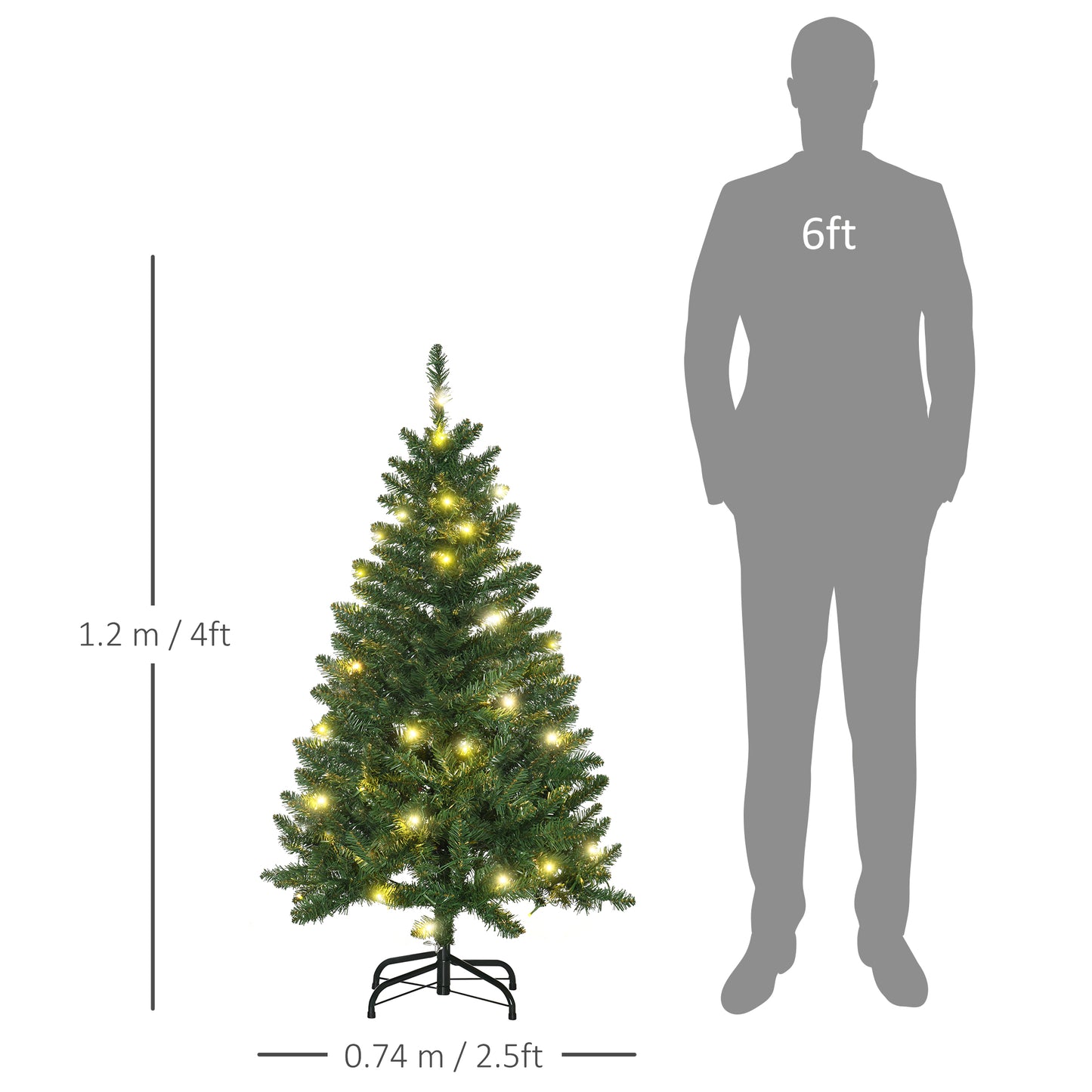 HOMCOM 4FT Christmas Tree Warm White LED Light Holiday Home Decoration, Green