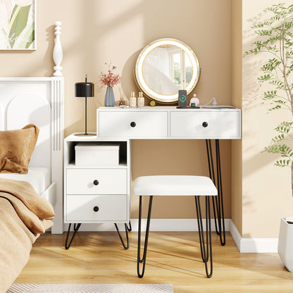 Makeup Vanity Desk with Rotatable Mirror and 4 Pull-out Drawers-White