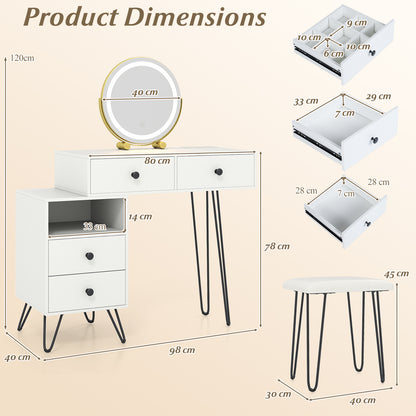Makeup Vanity Desk with Rotatable Mirror and 4 Pull-out Drawers-White