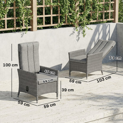 Outsunny 105Â°-150Â° Reclining Rattan Chair - Light Grey
