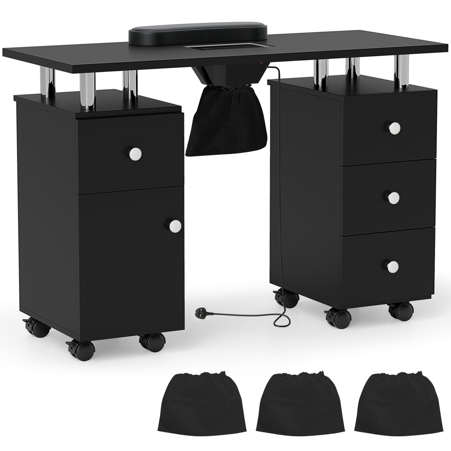 Manicure Table Nail Desk with Electric Dust Collector-Black