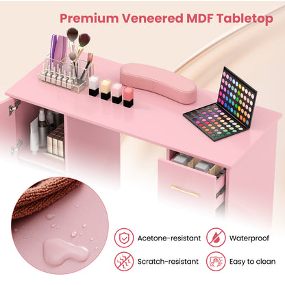 Manicure Table with 8 Metal Legs and Wrist Pad-Pink