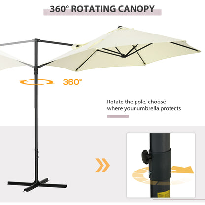 Outsunny 2.5M Garden Cantilever Parasol, Offset Roma Patio Umbrella Hanging Sun Shade Canopy Shelter with 360 Rotation and Cross Base, Beige