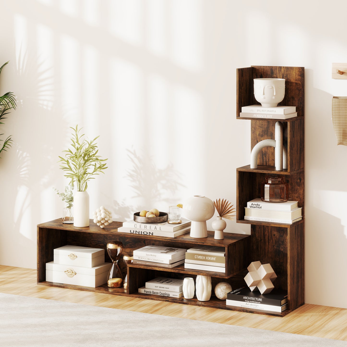 Media Console Table Cube TV Stand for TVs up to 50 Inch-Rustic Brown