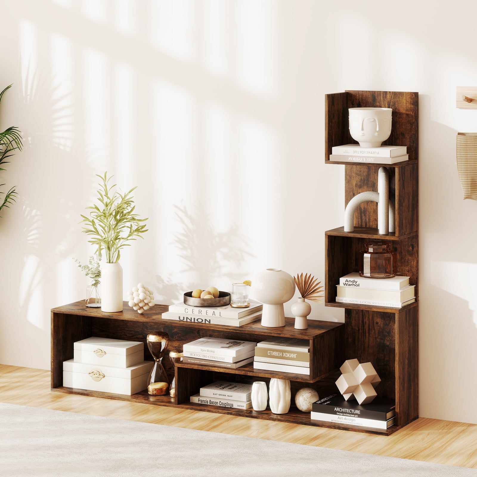 Media Console Table Cube TV Stand for TVs up to 50 Inch-Rustic Brown