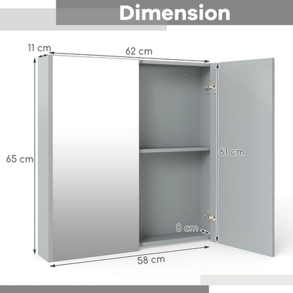 Medicine Cabinet with Mirror and Double Mirrored Doors -Grey