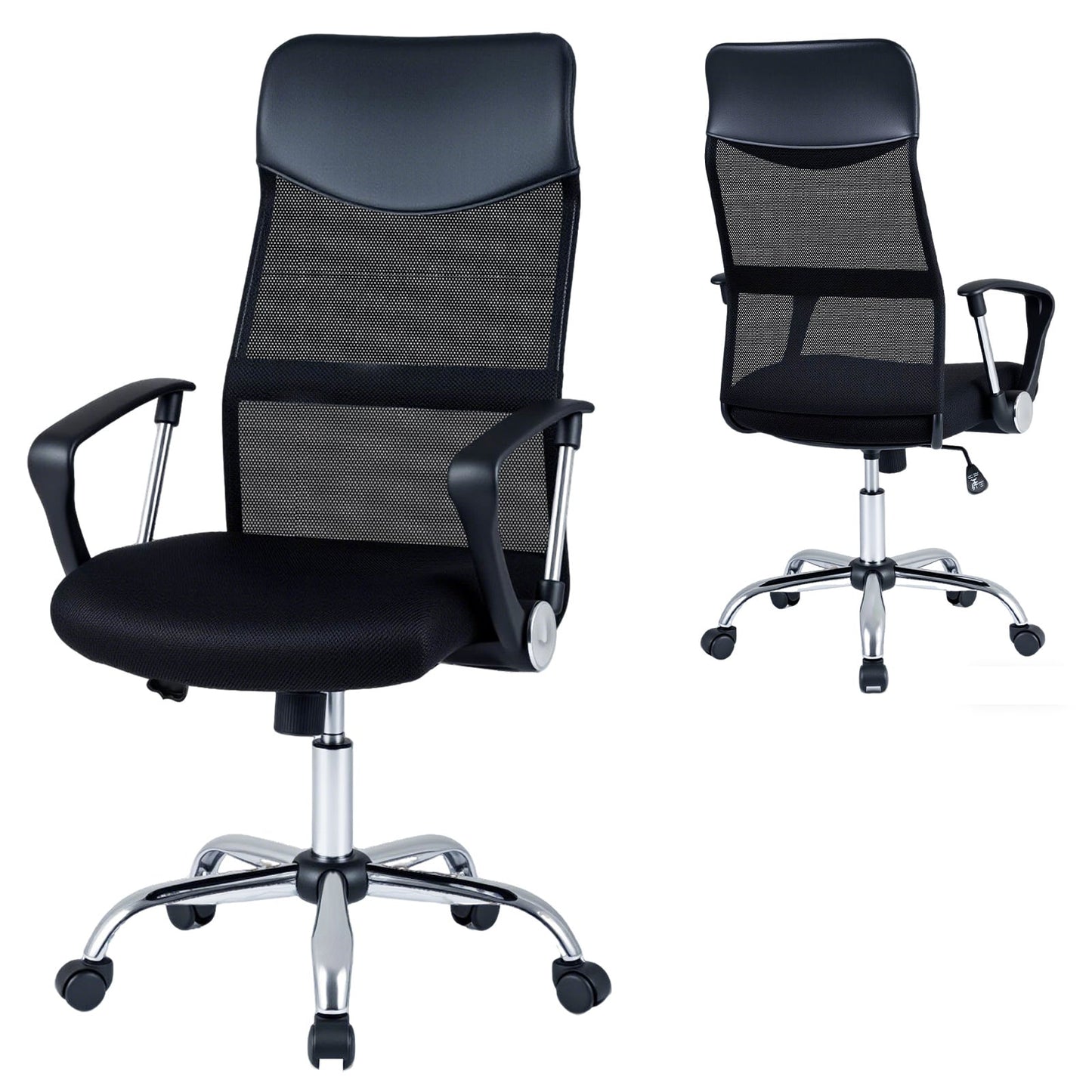Mesh Office Chair with Reclining Backrest and Armrests and Height Adjustable Swivel-Black