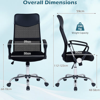 Mesh Office Chair with Reclining Backrest and Armrests and Height Adjustable Swivel-Black
