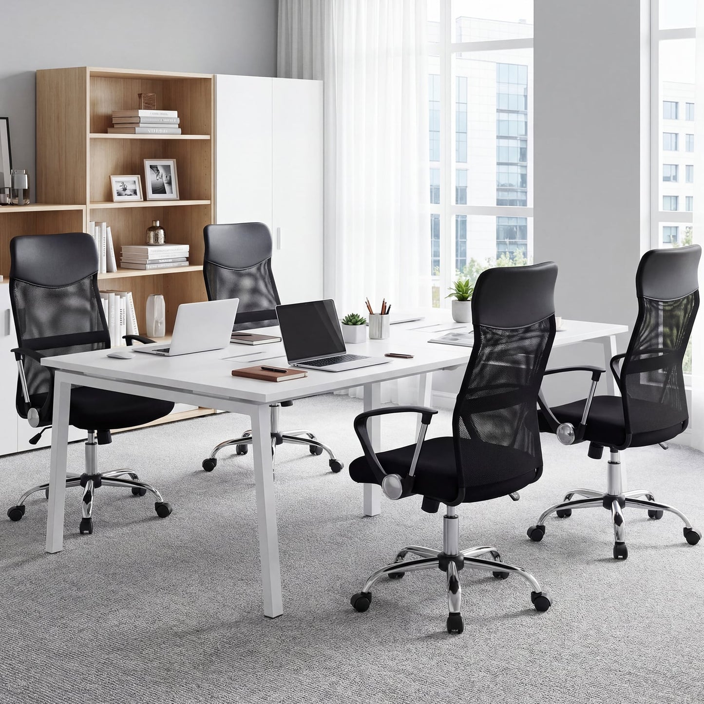 Mesh Office Chair with Reclining Backrest and Armrests and Height Adjustable Swivel-Black