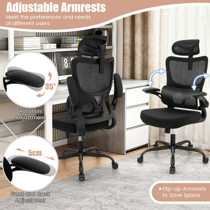 Mesh Office Chair with Adaptive Lumbar Support and Adjustable Headrest-Black