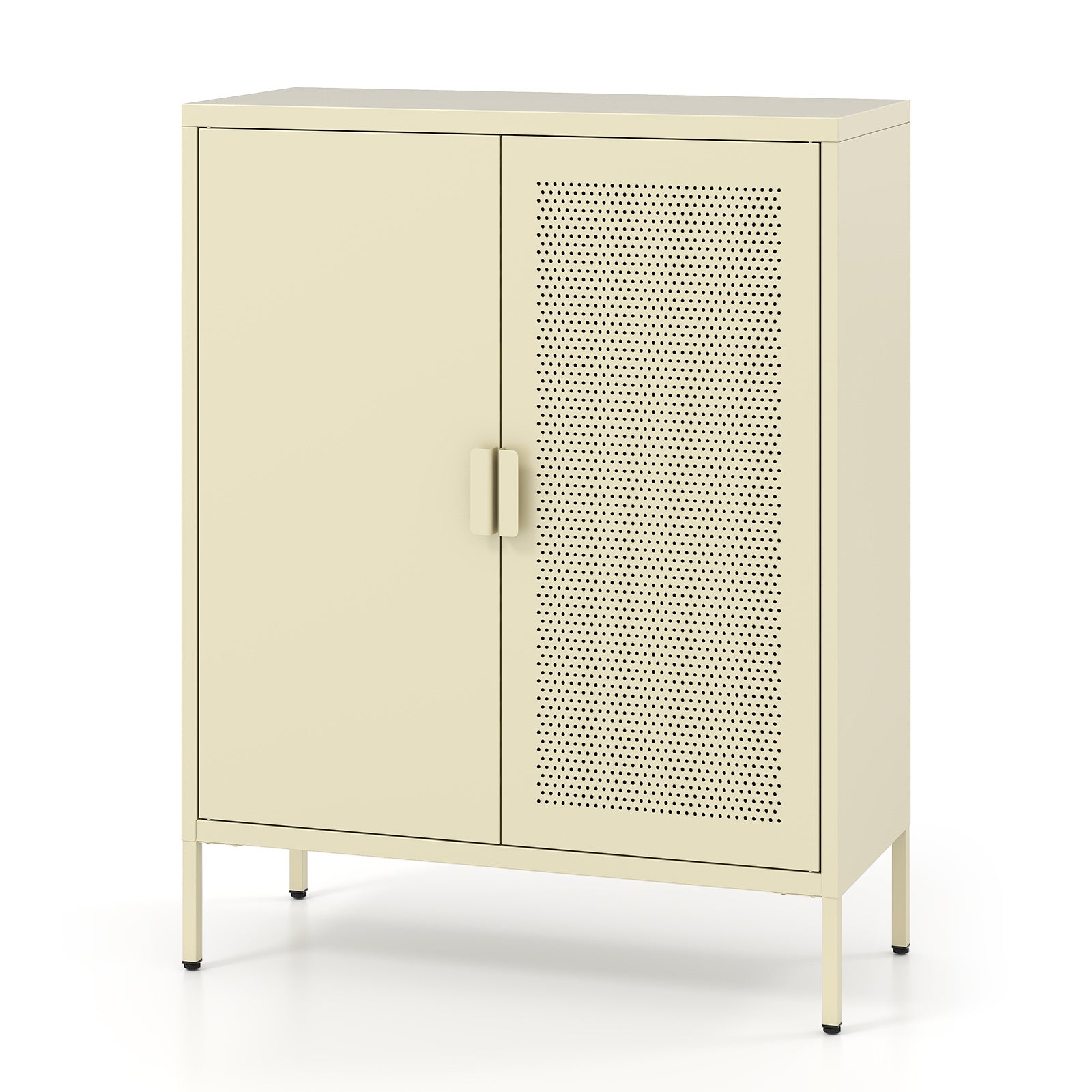 Metal Buffet Sideboard with 2 Doors and Adjustable Shelves-Yellow