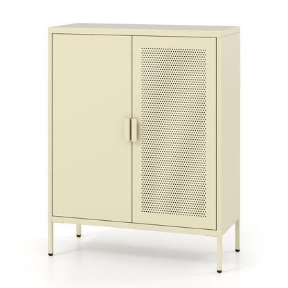 Metal Buffet Sideboard with 2 Doors and Adjustable Shelves-Yellow