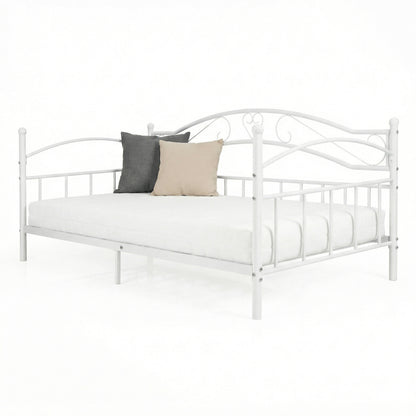 Metal Daybed Frame Sofa Bed with Classic Headboard Platform Bed Foundation-White