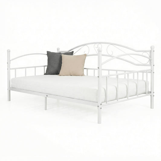 Metal Daybed Frame Sofa Bed with Classic Headboard Platform Bed Foundation-White