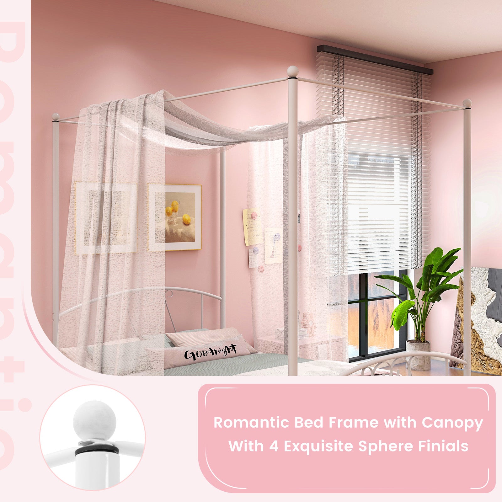 Double Size Metal Canopy Bed Frame-White