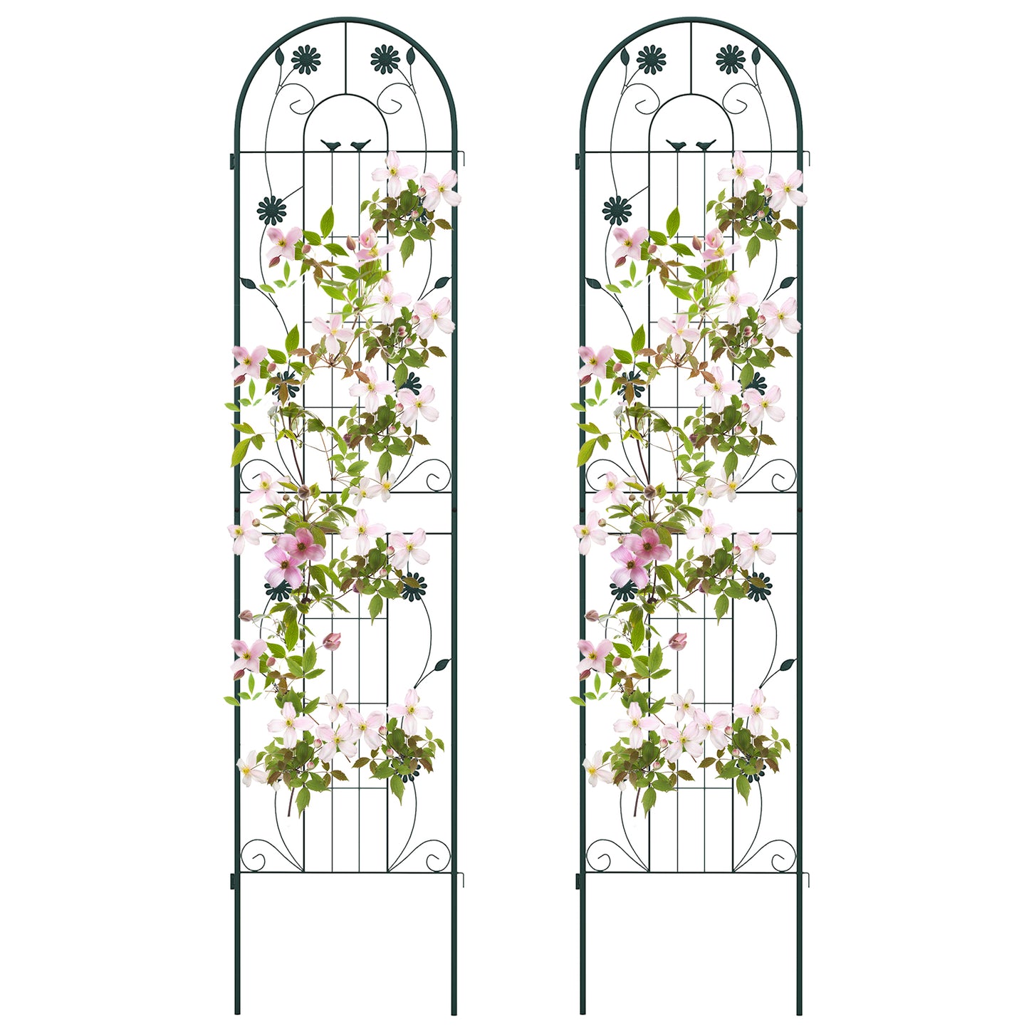 2 Pack 220 cm x 50 cm Metal Garden Trellis for Climbing Plants-Green