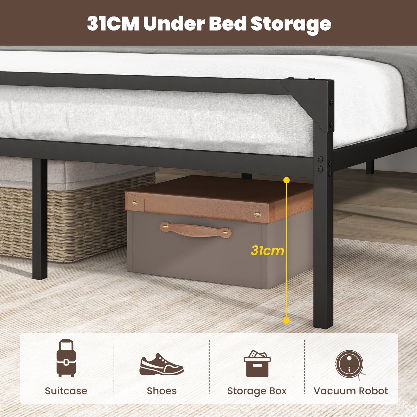Metal Platform Bed with 9 Support Legs-King size