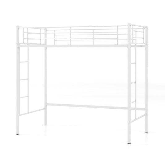 Metal Space-saving Loft Bed Frame with Full-length Safety Guardrail-White