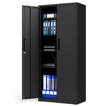 Metal Storage Cabinet with 2 Lockable Doors and 4 Adjustable Shelves-M-Black