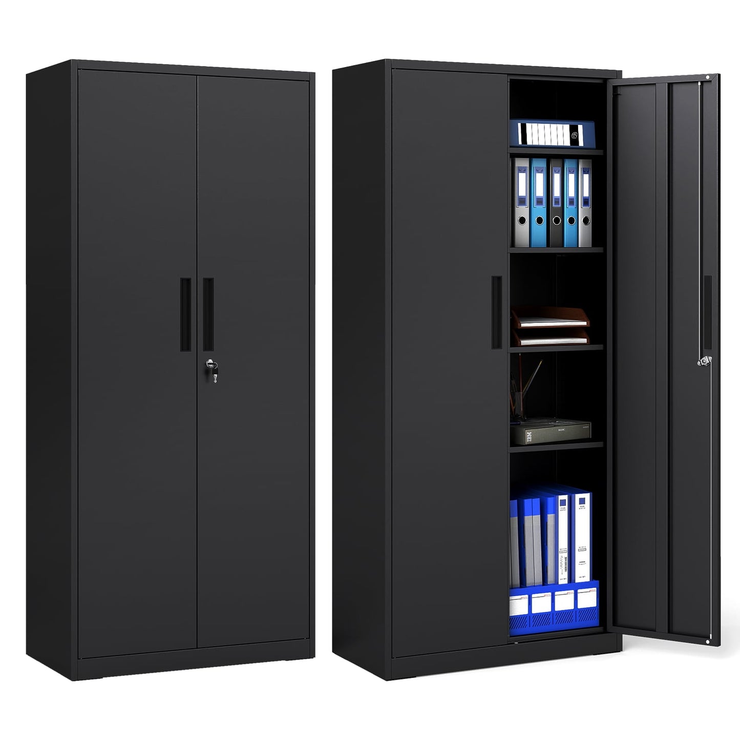 Metal Storage Cabinet with 2 Lockable Doors and 4 Adjustable Shelves-M-Black