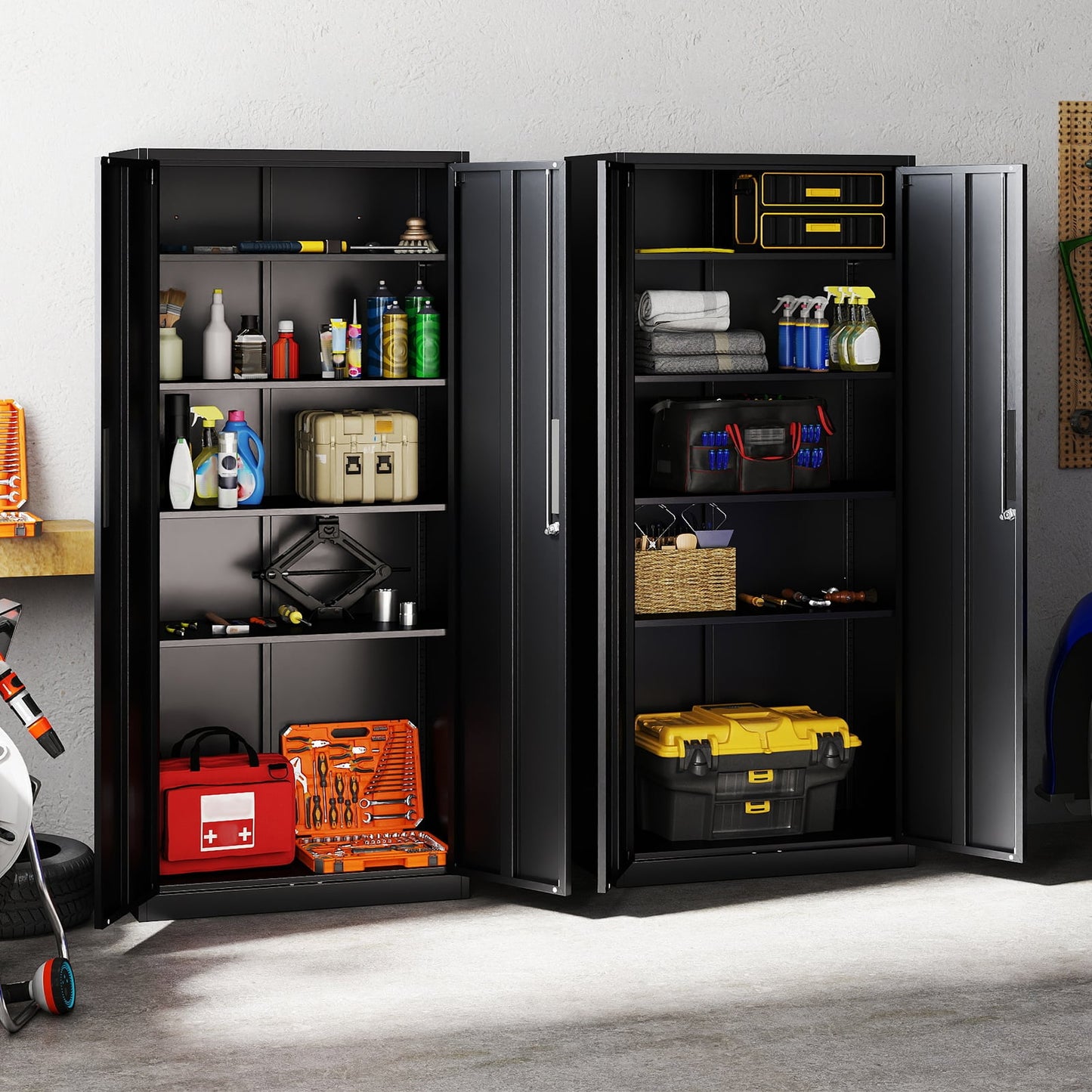 Metal Storage Cabinet with 2 Lockable Doors and 4 Adjustable Shelves-M-Black