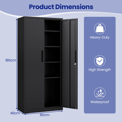 Metal Storage Cabinet with 2 Lockable Doors and 4 Adjustable Shelves-M-Black