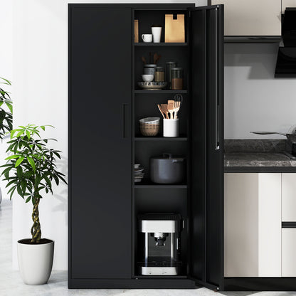 Metal Storage Cabinet with 2 Lockable Doors and 4 Adjustable Shelves-L-Black