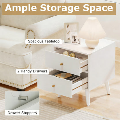 Mid Century Modern Bedside Table with Storage and Raised Support Legs Set of 2-White